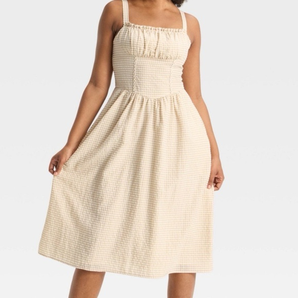 Wild Fable Tan Gingham Milkmaid Dress NWT - Picture 5 of 5
